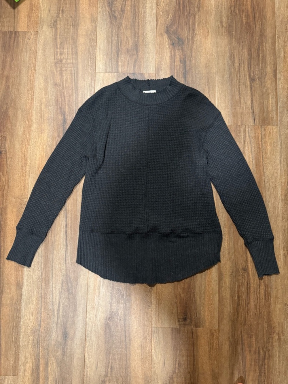Anthropologie T.La Black Waffle Knit Crewneck Sweater